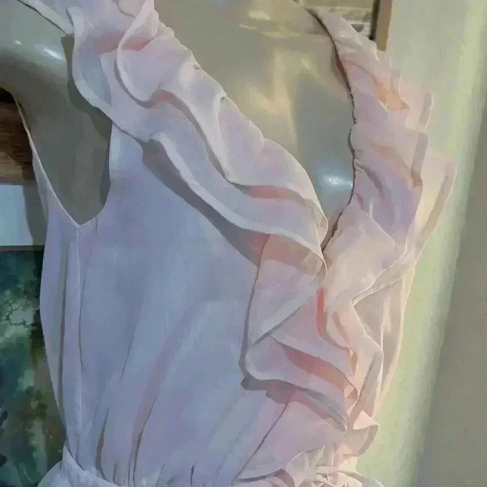 Chelsea28 Ruffle Trim Chiffon Dress Light Pink Creole Midi Dress-Orig$190 - Picture 12 of 16